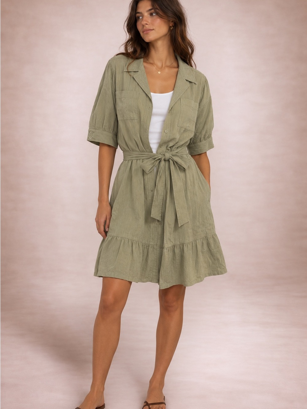 PAIGE Olive Green Short-Sleeve Wrap Romper